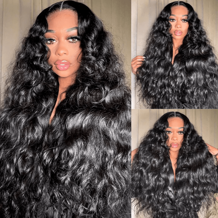 13x4 Lace Front Raw Indian Glueless Wig Natural Wavy 300% Density Human Hair Wigs Pre Plucked