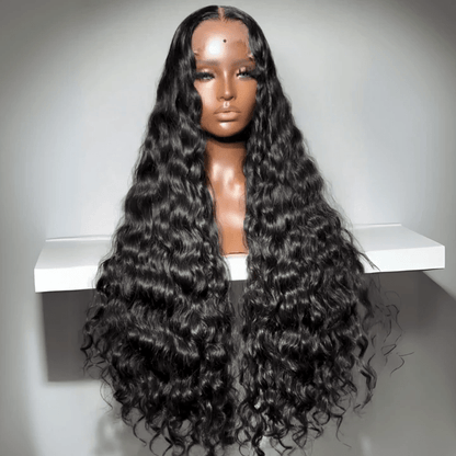 13x4 Lace Front Raw Indian Glueless Wig Natural Wavy 300% Density Human Hair Wigs Pre Plucked